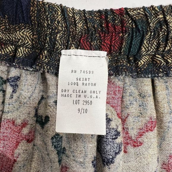 Vintage Jeffrey and Dara Midi Pleated Paisley Skirt Size 9/10 Green Red Pull On - Picture 5 of 8